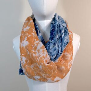 Blue Orange Lightweight Summer Pattern Infinity Boho Scarf Women